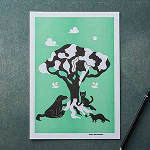 「A Tree ＆ His Friends」Lサイズ(A4) by Akiko Kawamura 活版印刷
